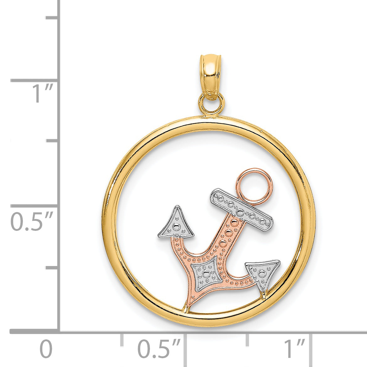 Anchor in Circle Charm in 14K Two-Tone Gold, 27mm - Sophia Jewelers