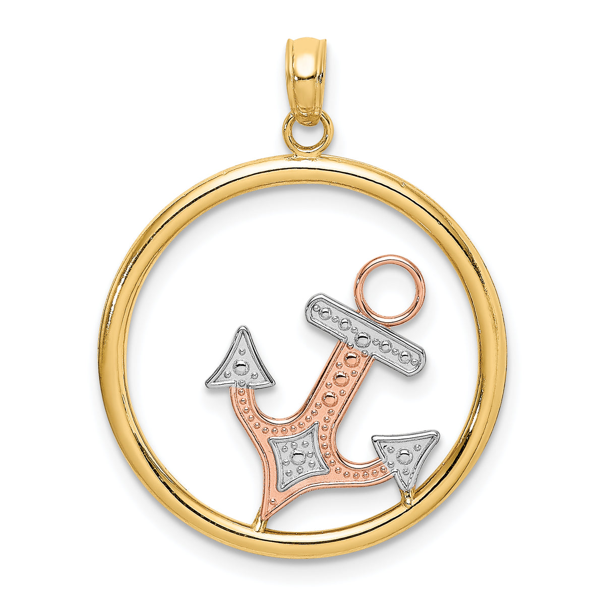 14K Two-tone with White Rhodium Anchor In Circle Charm Main image