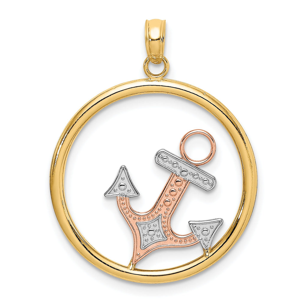 Anchor in Circle Charm in 14K Two-Tone Gold, 27mm - Sophia Jewelers