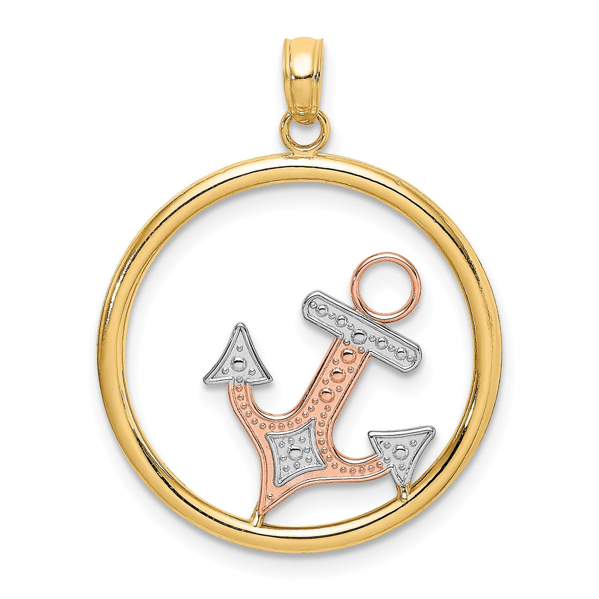 Anchor in Circle Charm in 14K Two-Tone Gold, 27mm - Sophia Jewelers