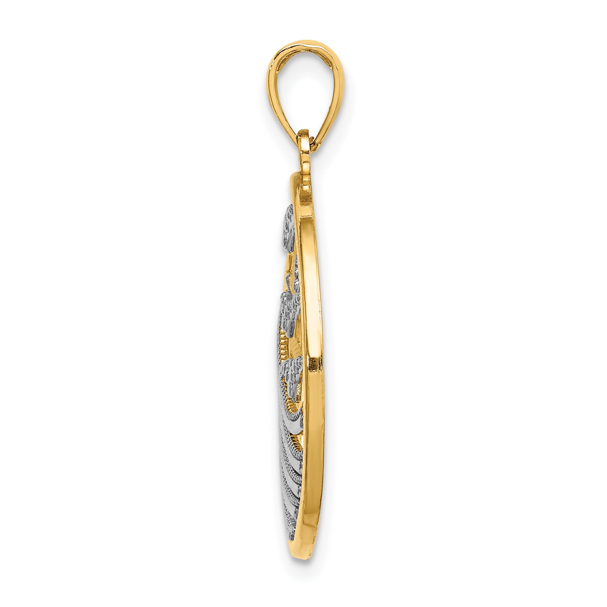 Sunset and Seagulls Circle Pendant in 14K Two-Tone Gold, 23mm Secondary image