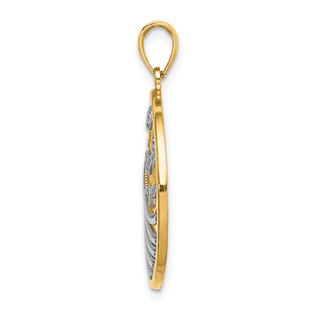 Sunset and Seagulls Circle Pendant in 14K Two-Tone Gold, 23mm - Sophia Jewelers