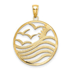 Sunset and Seagulls Circle Pendant in 14K Two-Tone Gold, 23mm - Sophia Jewelers