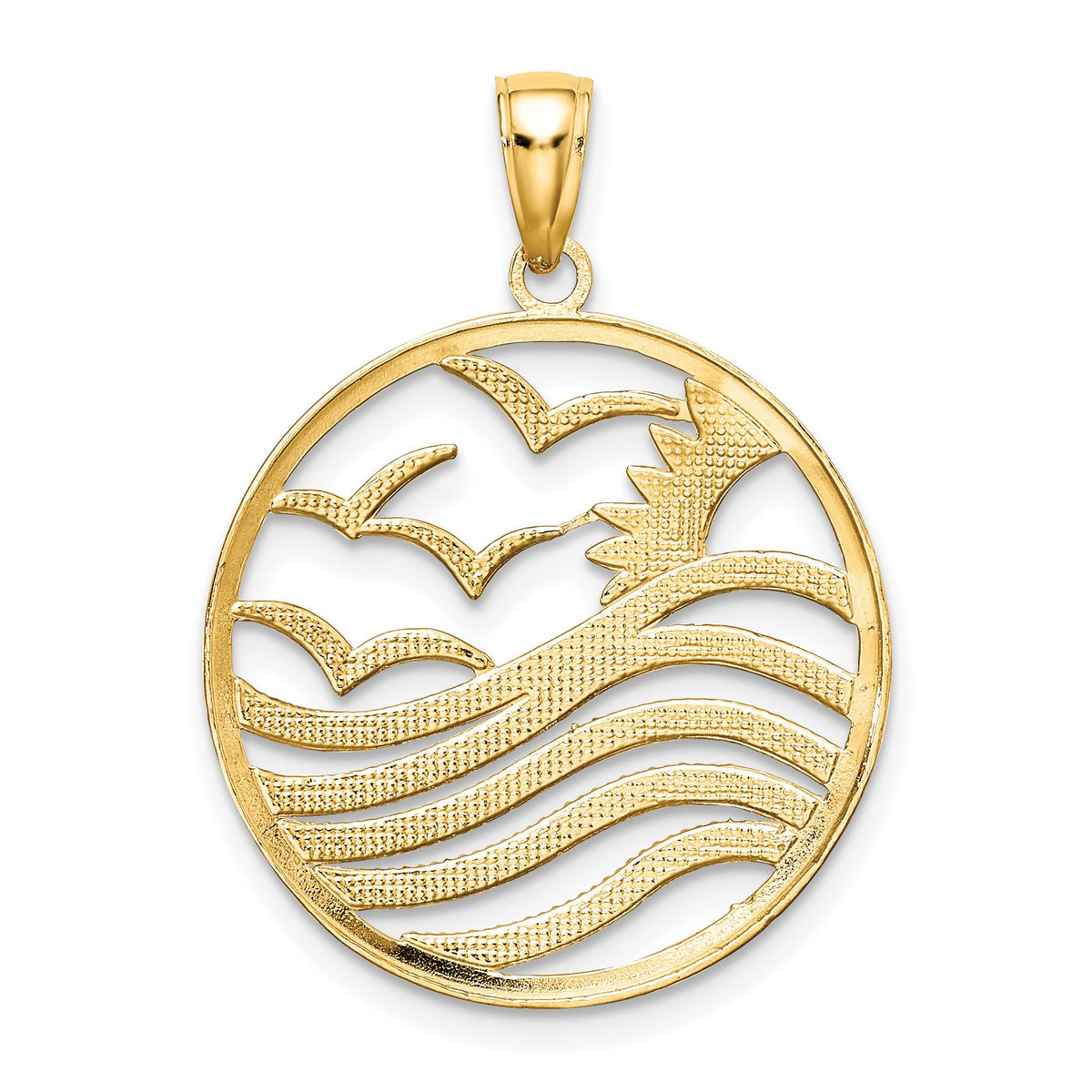 Sunset and Seagulls Circle Pendant in 14K Two-Tone Gold, 23mm - Sophia Jewelers