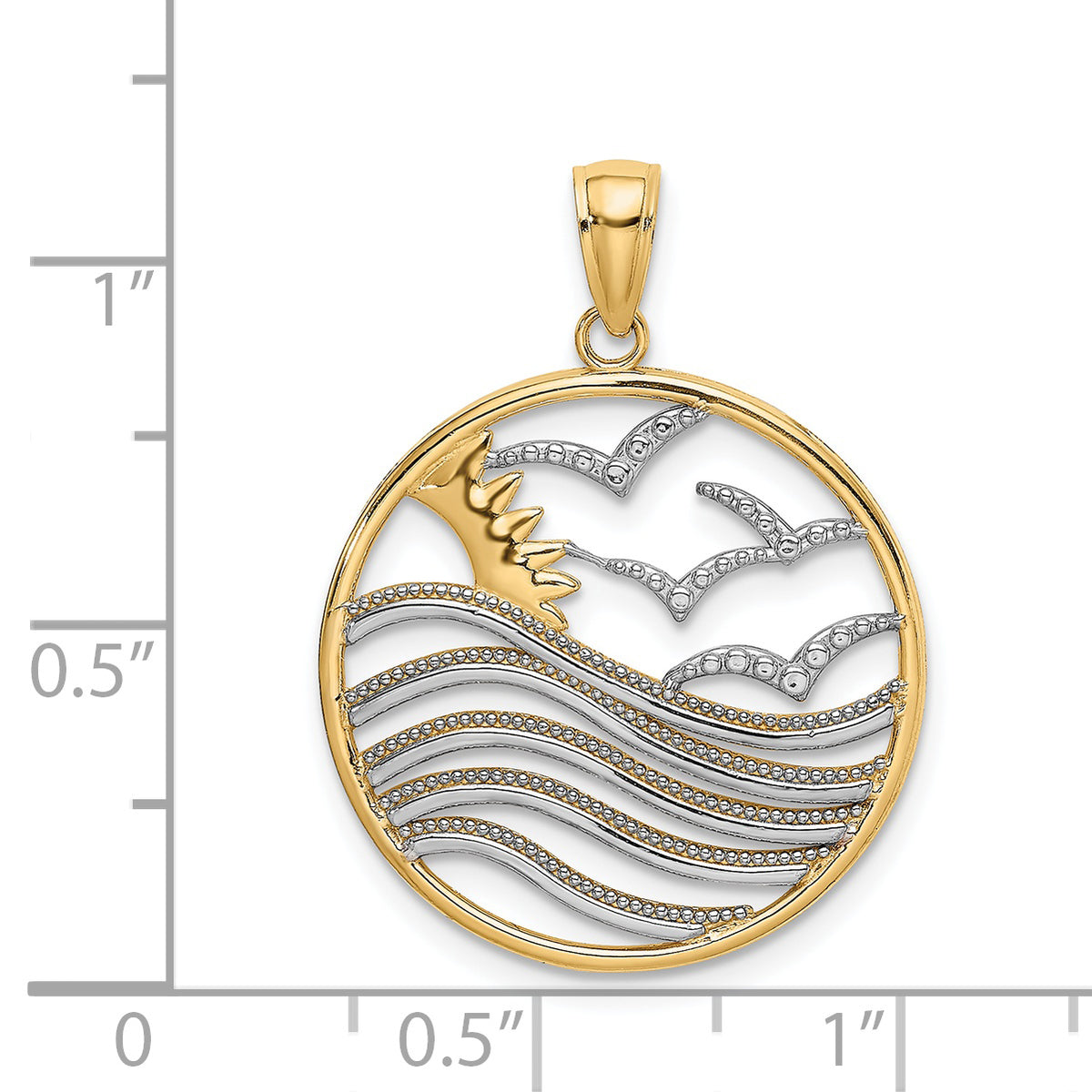 Sunset and Seagulls Circle Pendant in 14K Two-Tone Gold, 23mm - Sophia Jewelers