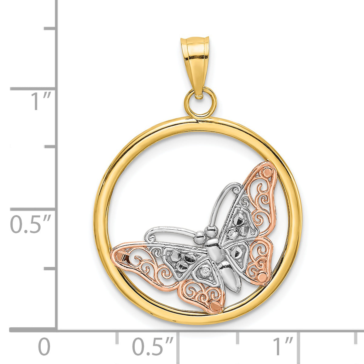 Butterfly in Round Frame Charm in 14K Two-Tone Gold, 25mm - Sophia Jewelers