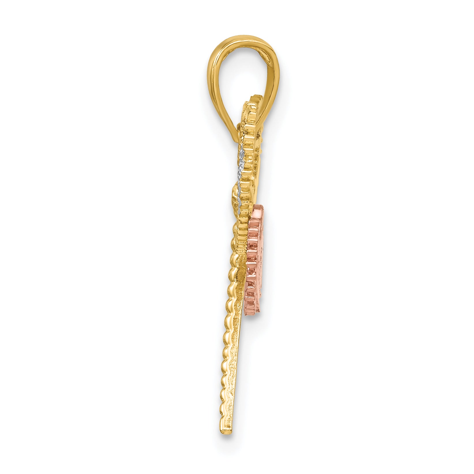 14k Two-tone White Rhodium Dragonfly w/Beaded Diamond-cut Wings Charm Secondary image
