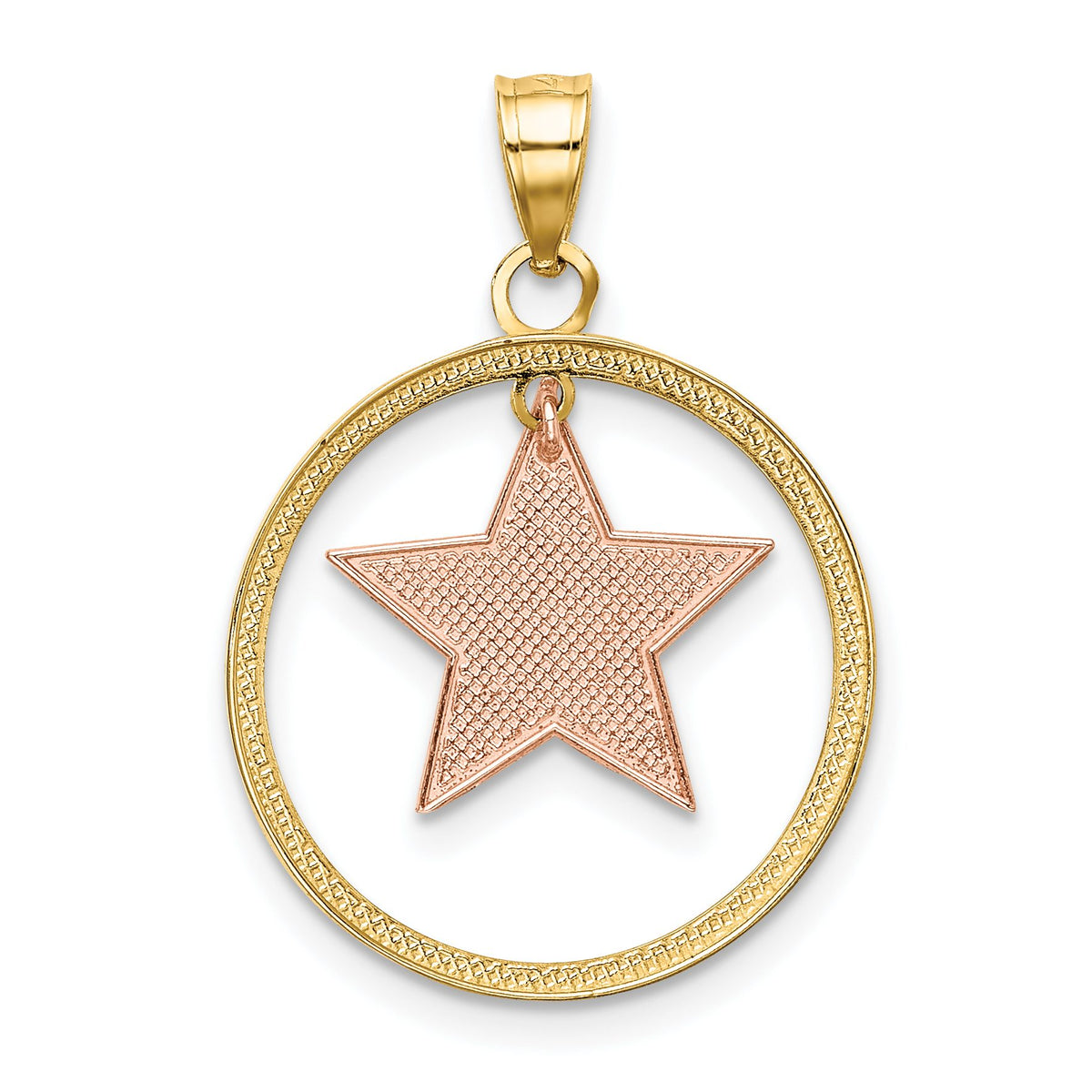 Star Dangle Circle Charm in 14K Two-Tone Gold, 24mm Textured Moveable - Sophia Jewelers