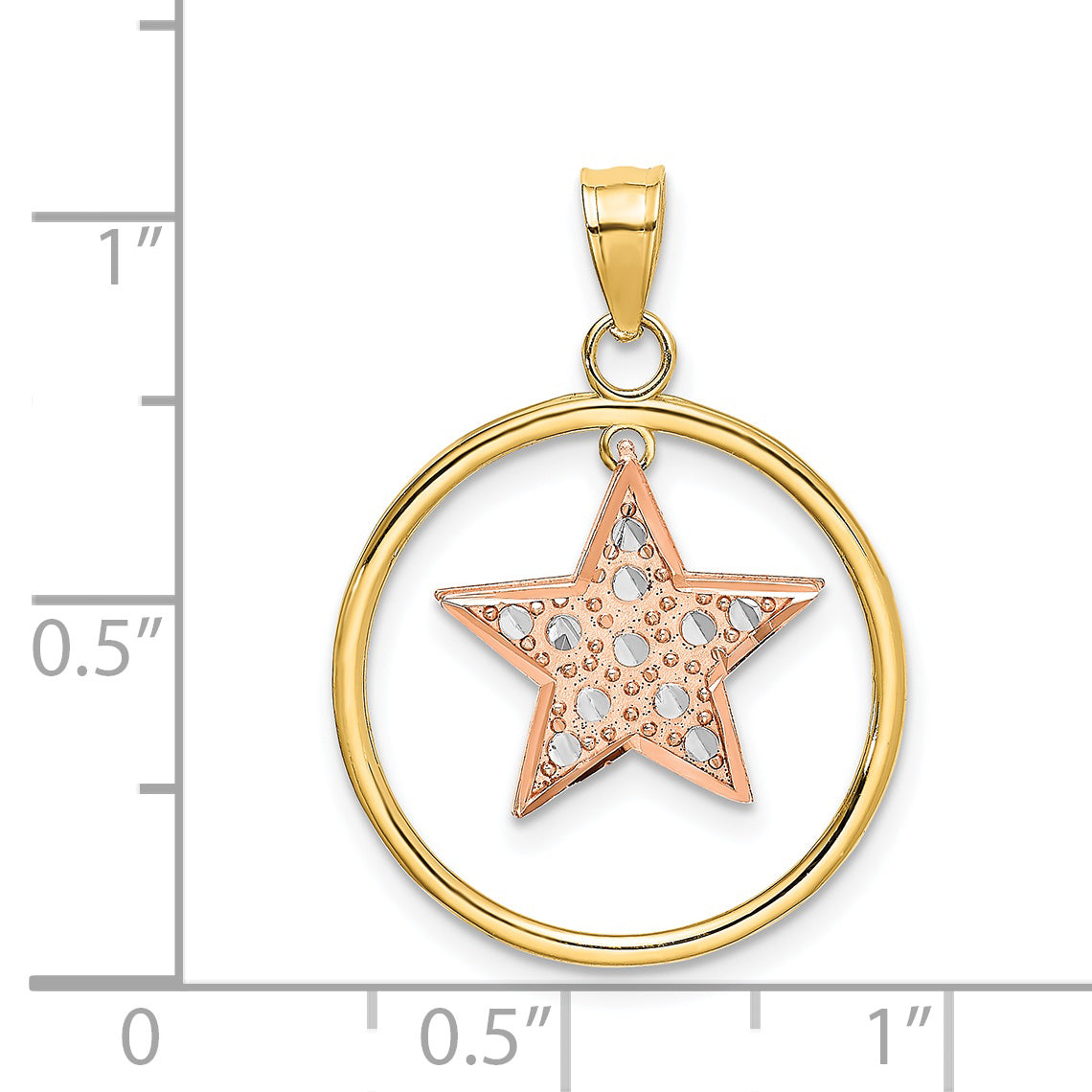 Star Dangle Circle Charm in 14K Two-Tone Gold, 24mm Textured Moveable - Sophia Jewelers