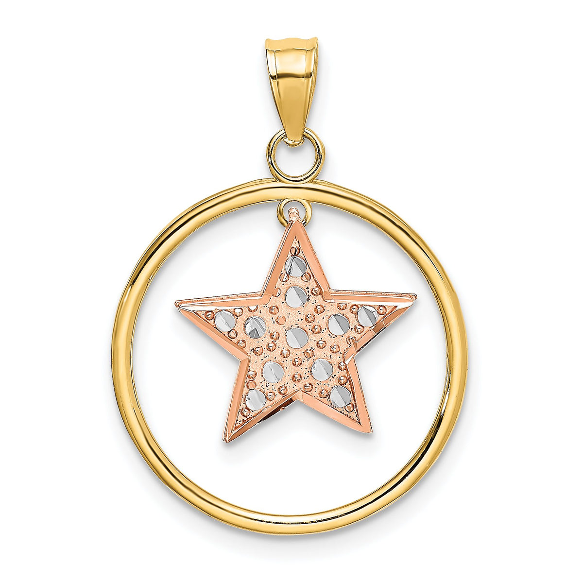 Star Dangle Circle Charm in 14K Two-Tone Gold, 24mm Textured Moveable - Sophia Jewelers Main image