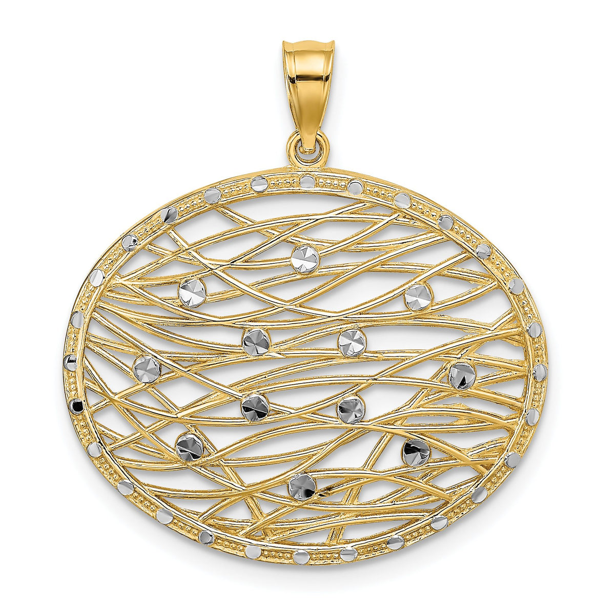Oval Cut-Out Charm in 14K Two-Tone Gold, 21mm Diamond-Cut - Sophia Jewelers Main image