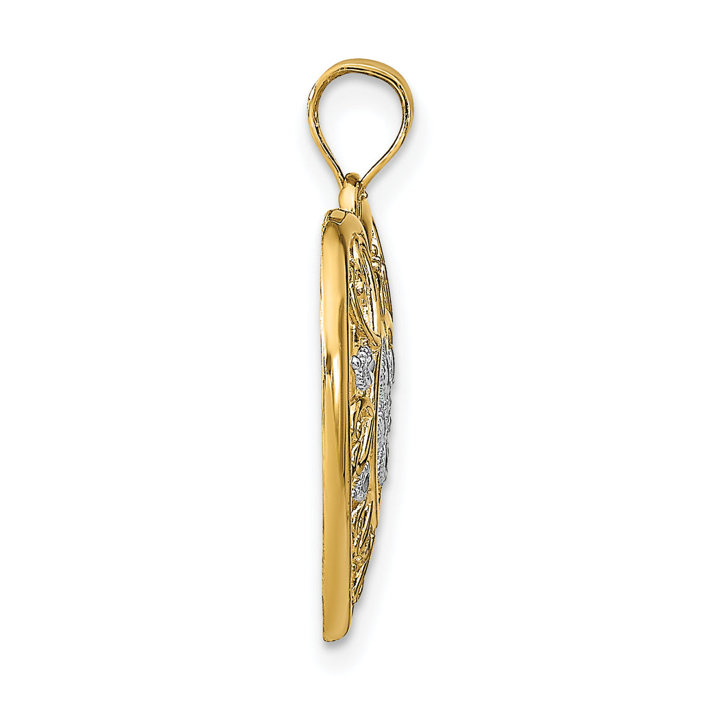 Cut-Out Filigree Heart Charm in 14K Two-Tone Gold, 23mm - Sophia Jewelers