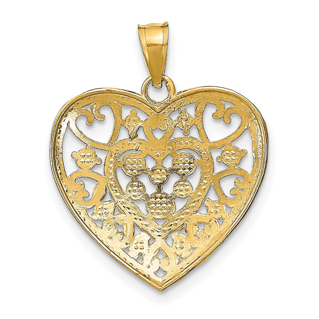 Cut-Out Filigree Heart Charm in 14K Two-Tone Gold, 23mm - Sophia Jewelers