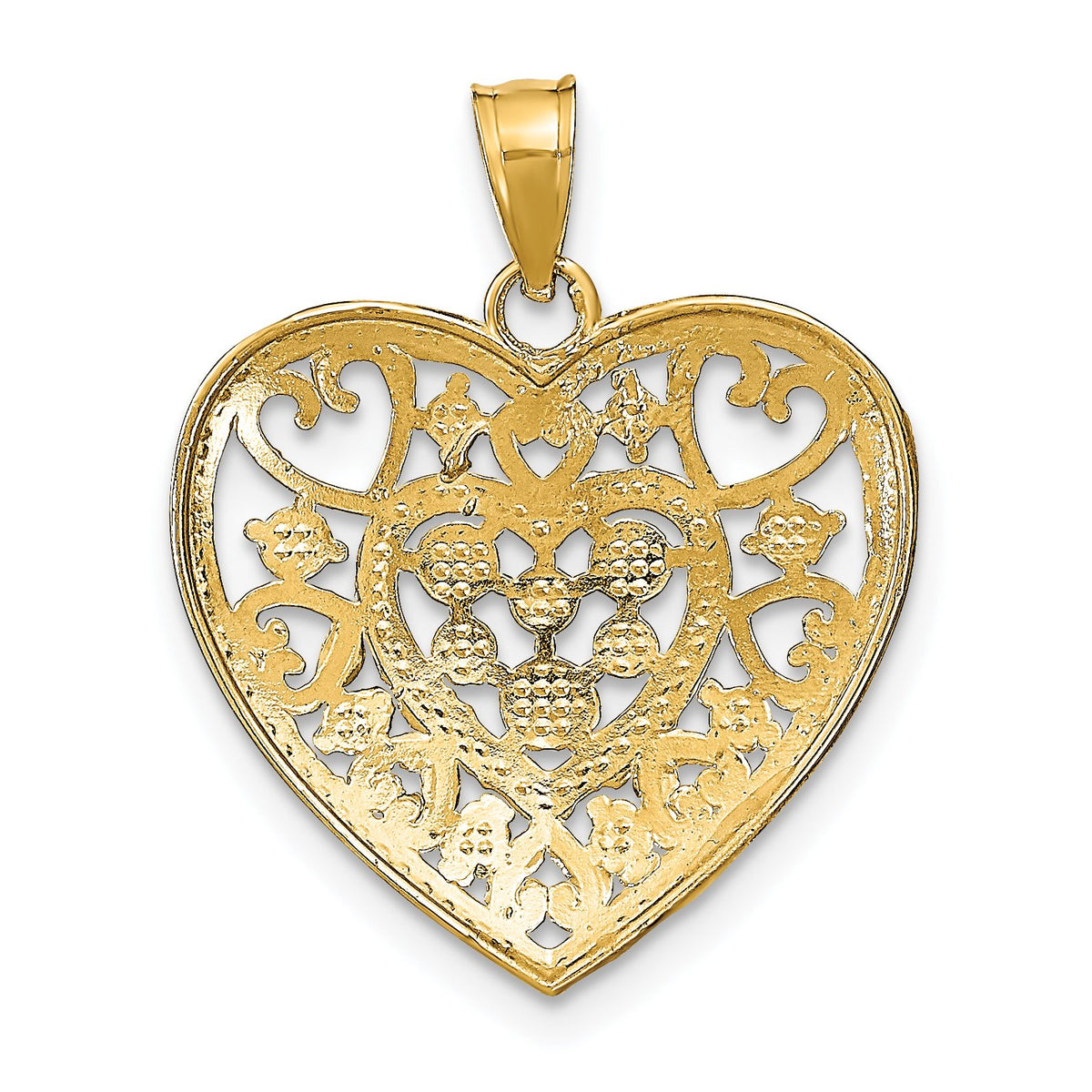 Cut-Out Filigree Heart Charm in 14K Two-Tone Gold, 23mm - Sophia Jewelers