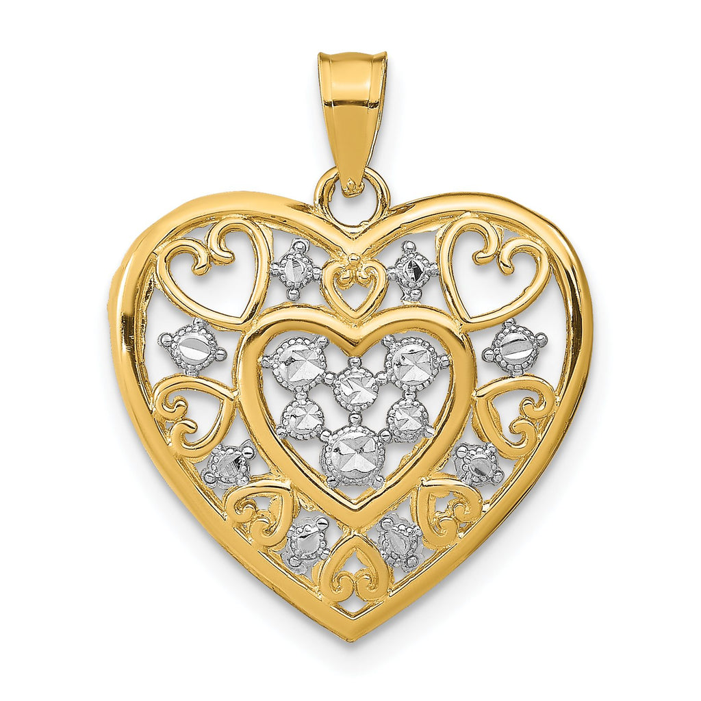 Cut-Out Filigree Heart Charm in 14K Two-Tone Gold, 23mm - Sophia Jewelers