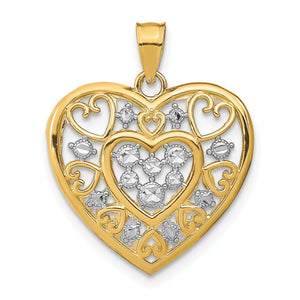 Cut-Out Filigree Heart Charm in 14K Two-Tone Gold, 23mm - Sophia Jewelers