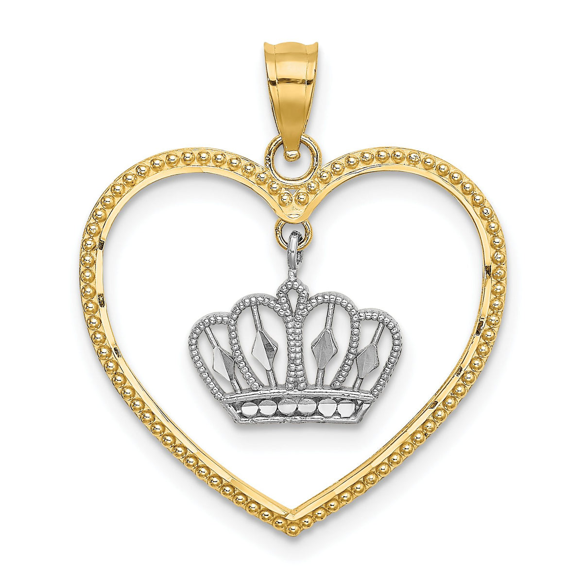 Beaded Heart & Crown Charm in 14K Two-Tone Gold, 25mm Moveable - Sophia Jewelers Main image