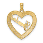 14k with White Rhodium Diamond-cut GRANDMA Heart Charm