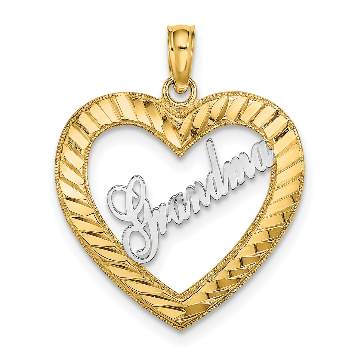 14k with White Rhodium Diamond-cut GRANDMA Heart Charm Main image