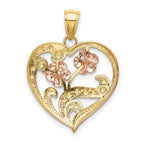 Flower Heart Charm in 14K Two-Tone Gold, 26mm Textured - Sophia Jewelers