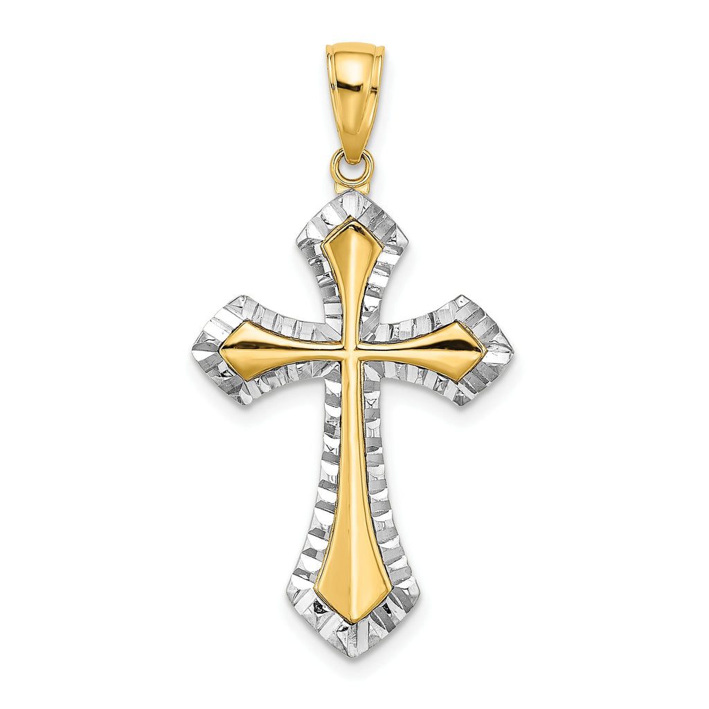 Cross Charm in 14K Two-Tone Gold, 26mm Diamond-Cut Reversible - Sophia Jewelers