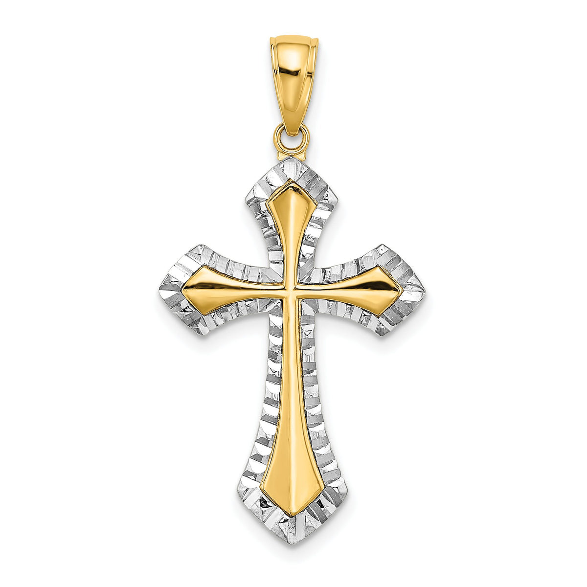 Cross Charm in 14K Two-Tone Gold, 26mm Diamond-Cut Reversible - Sophia Jewelers