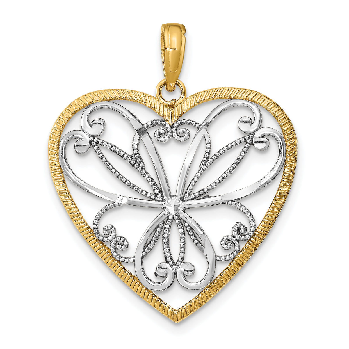 Filigree Heart Charm in 14K Two-Tone Gold, 32mm - Sophia Jewelers Main image