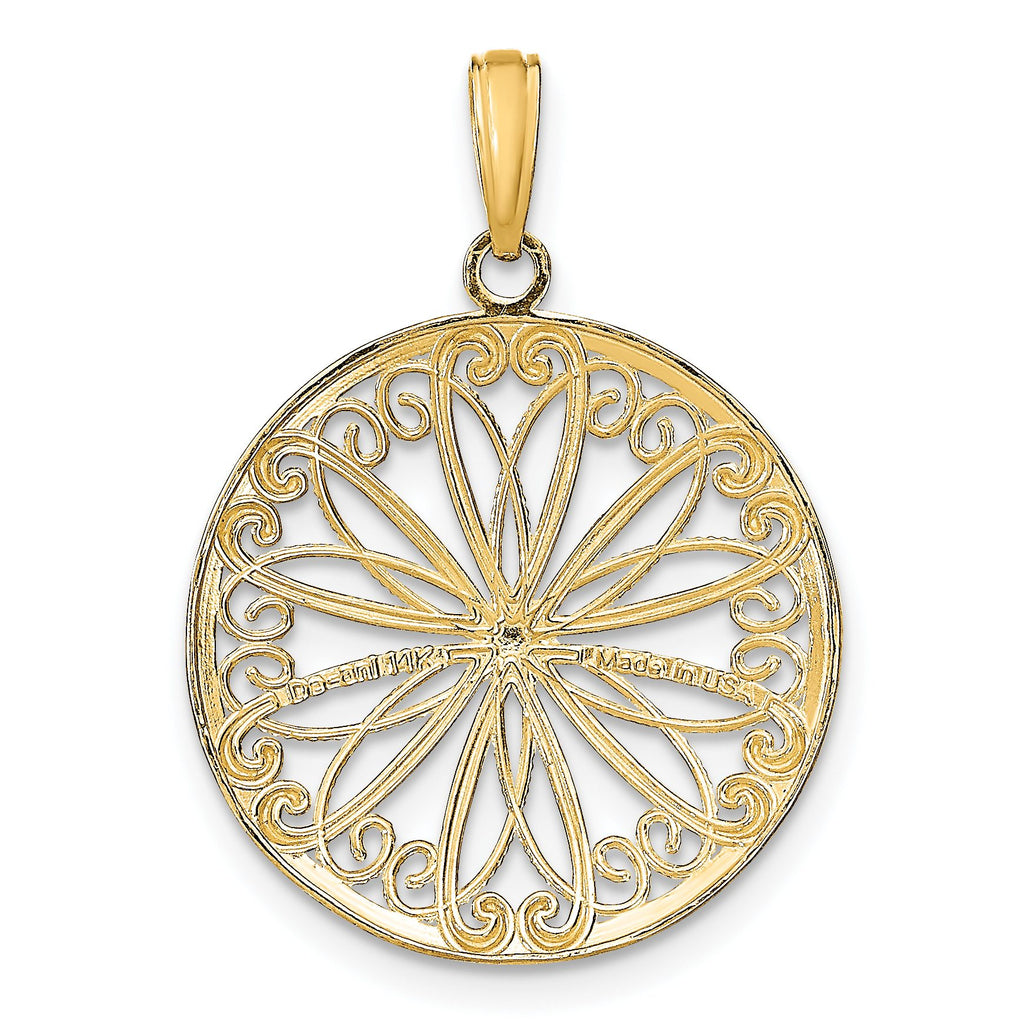 Filigree Round Charm in 14K Two-Tone Gold, 26mm - Sophia Jewelers
