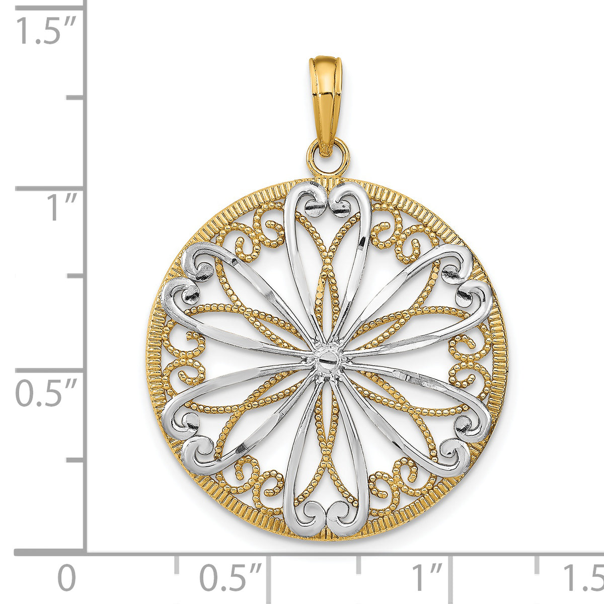 Filigree Round Charm in 14K Two-Tone Gold, 26mm - Sophia Jewelers