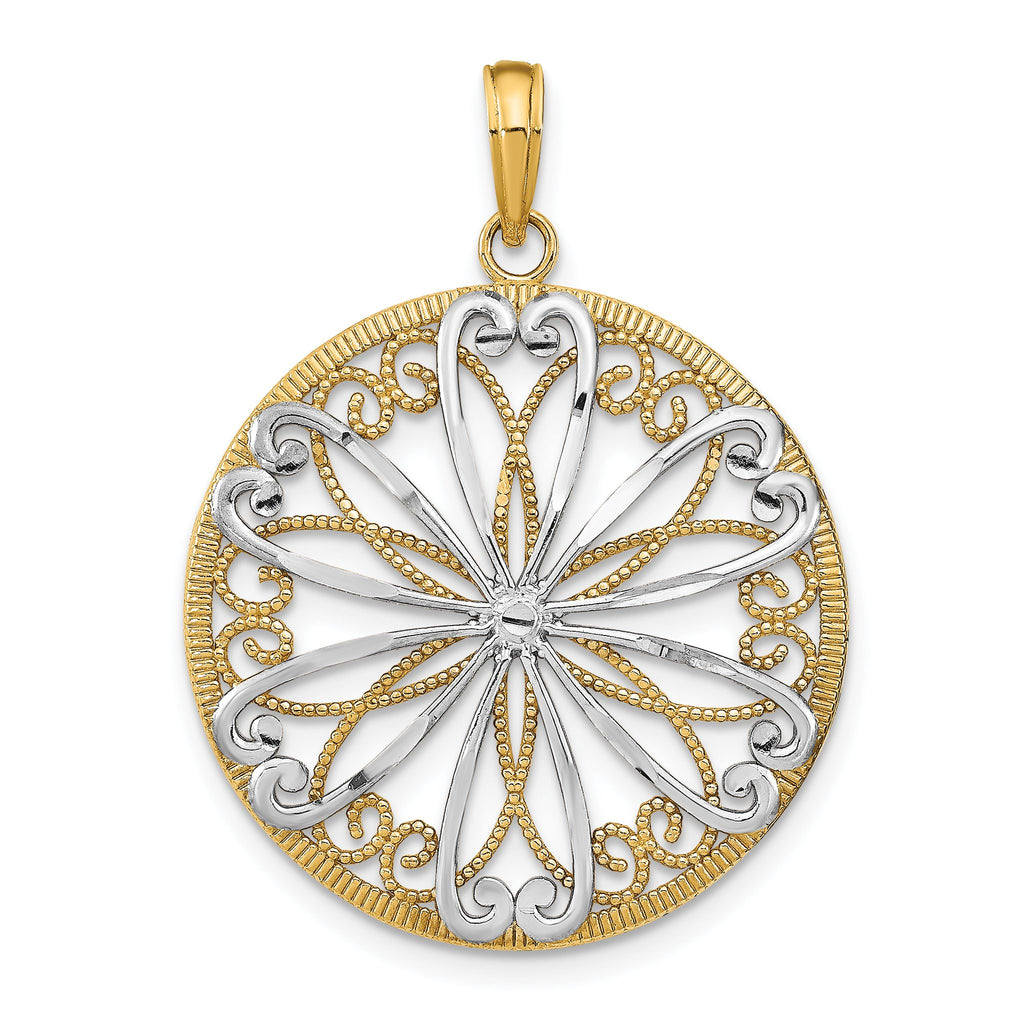 Filigree Round Charm in 14K Two-Tone Gold, 26mm - Sophia Jewelers