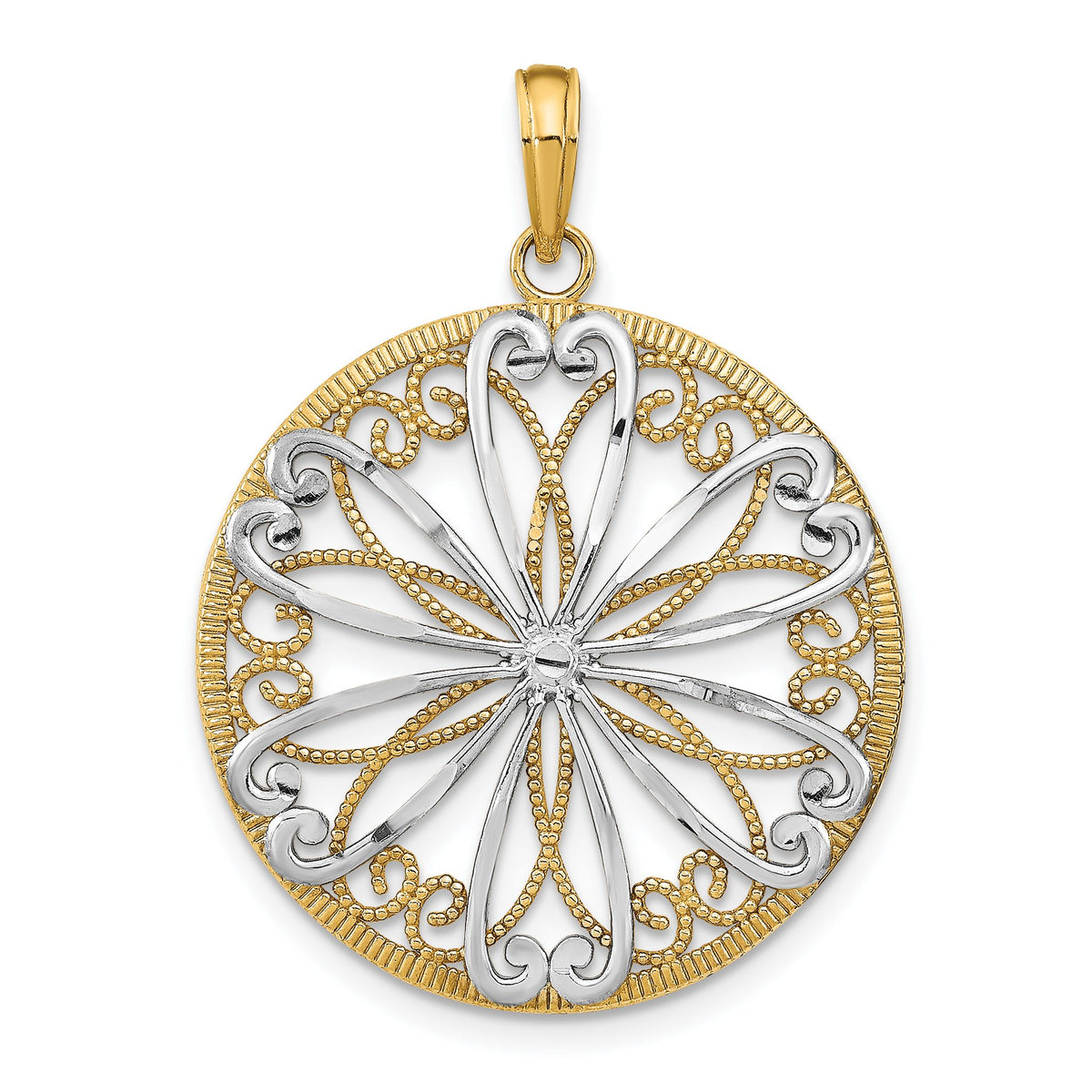 Filigree Round Charm in 14K Two-Tone Gold, 26mm - Sophia Jewelers