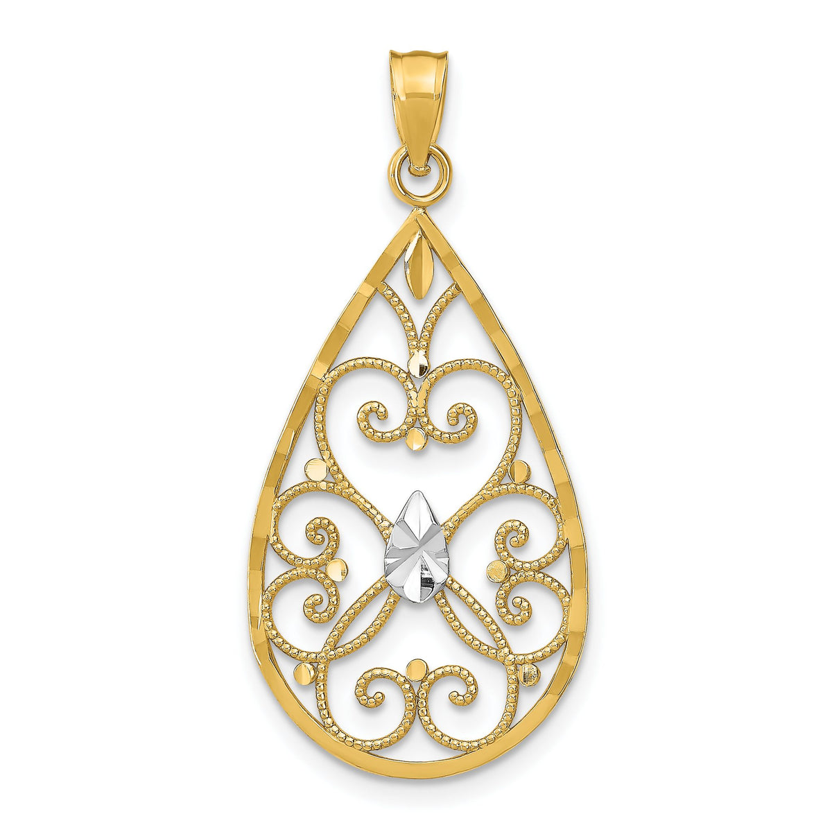 Heart Filigree Teardrop Charm in 14K Two-Tone Gold, Diamond-Cut - Sophia Jewelers Main image