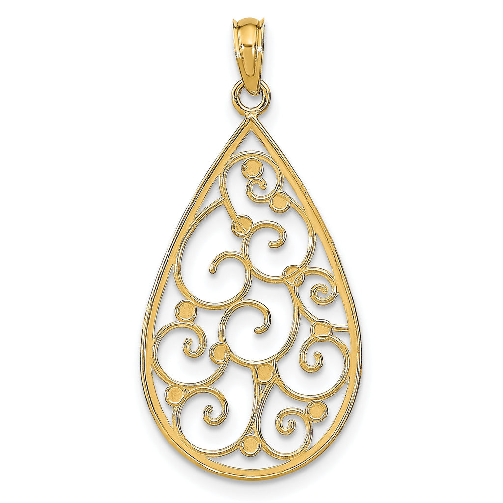 Beaded Filigree Teardrop Charm in 14K Yellow Gold, 30mm Diamond-Cut - Sophia Jewelers