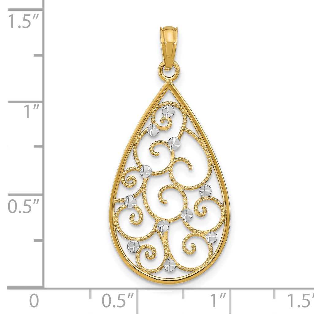 Beaded Filigree Teardrop Charm in 14K Yellow Gold, 30mm Diamond-Cut - Sophia Jewelers