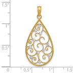 Beaded Filigree Teardrop Charm in 14K Yellow Gold, 30mm Diamond-Cut - Sophia Jewelers