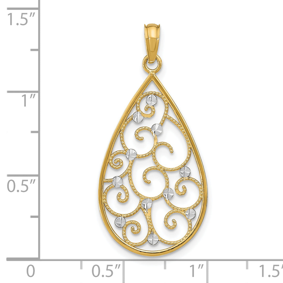 Beaded Filigree Teardrop Charm in 14K Yellow Gold, 30mm Diamond-Cut - Sophia Jewelers