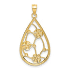 Flower Teardrop Frame Charm in 14K Two-Tone Gold, 31mm Textured - Sophia Jewelers