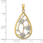 Flower Teardrop Frame Charm in 14K Two-Tone Gold, 31mm Textured - Sophia Jewelers