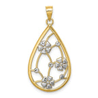 Flower Teardrop Frame Charm in 14K Two-Tone Gold, 31mm Textured - Sophia Jewelers