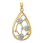 Flower Teardrop Frame Charm in 14K Two-Tone Gold, 31mm Textured - Sophia Jewelers