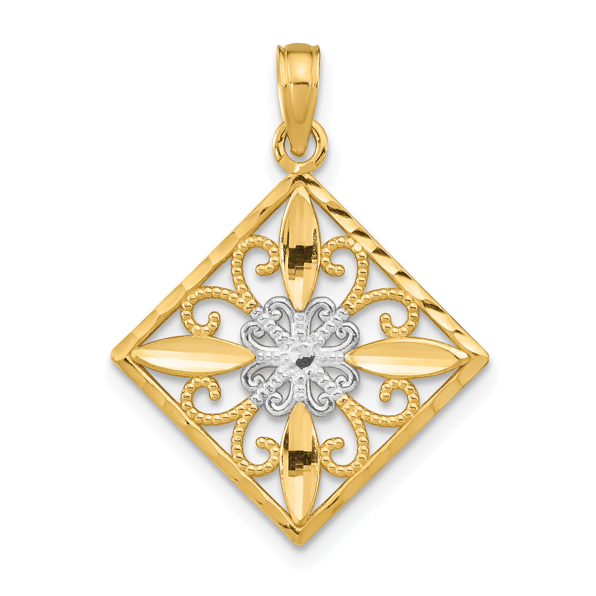 Flower and Cross Charm in 14K Two-Tone Gold - Sophia Jewelers Main image