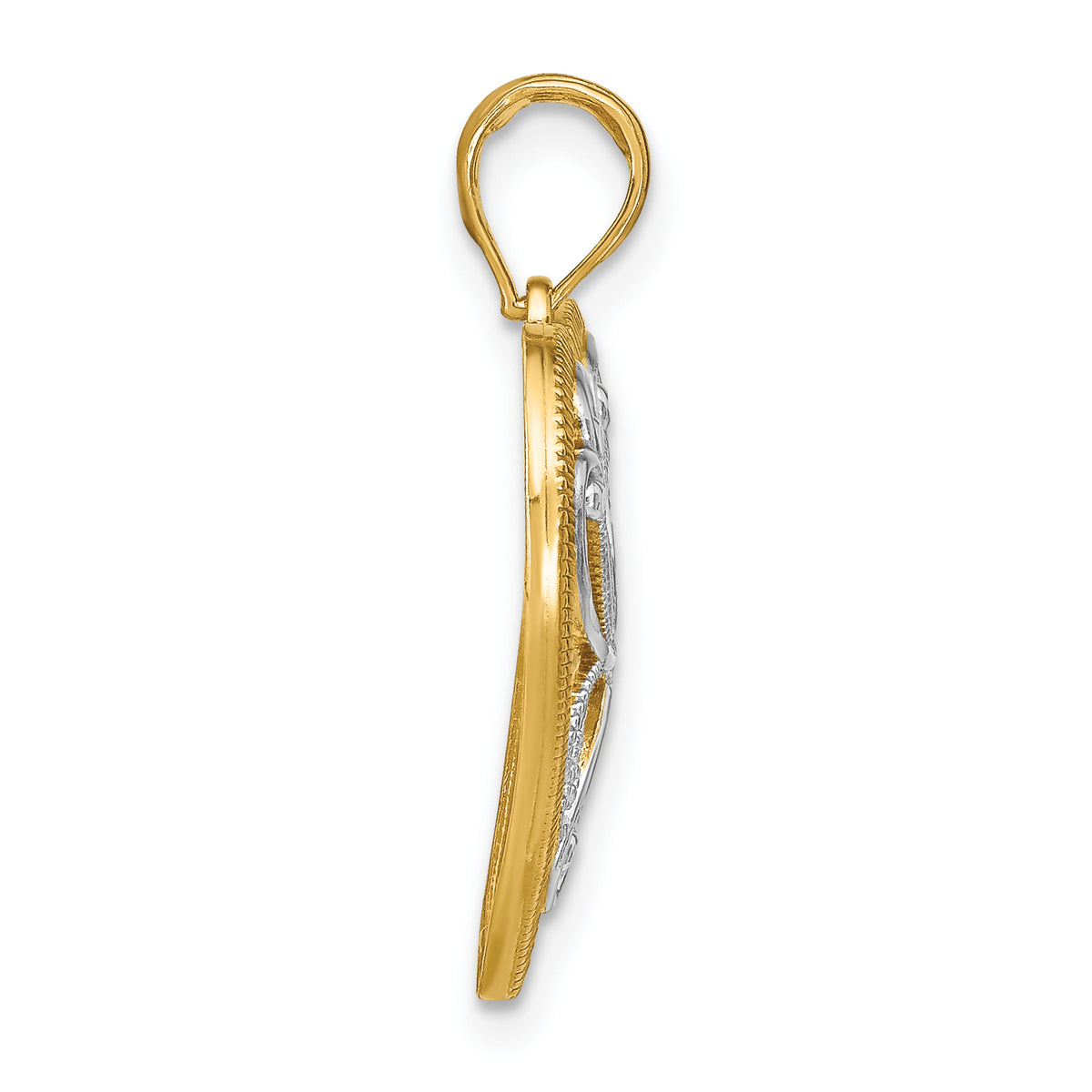 Filigree Heart White Charm in 14K Yellow Gold, 24mm - Sophia Jewelers