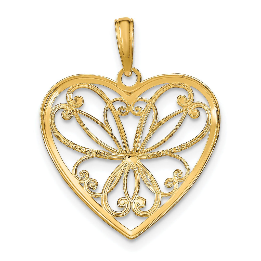 Filigree Heart White Charm in 14K Yellow Gold, 24mm - Sophia Jewelers