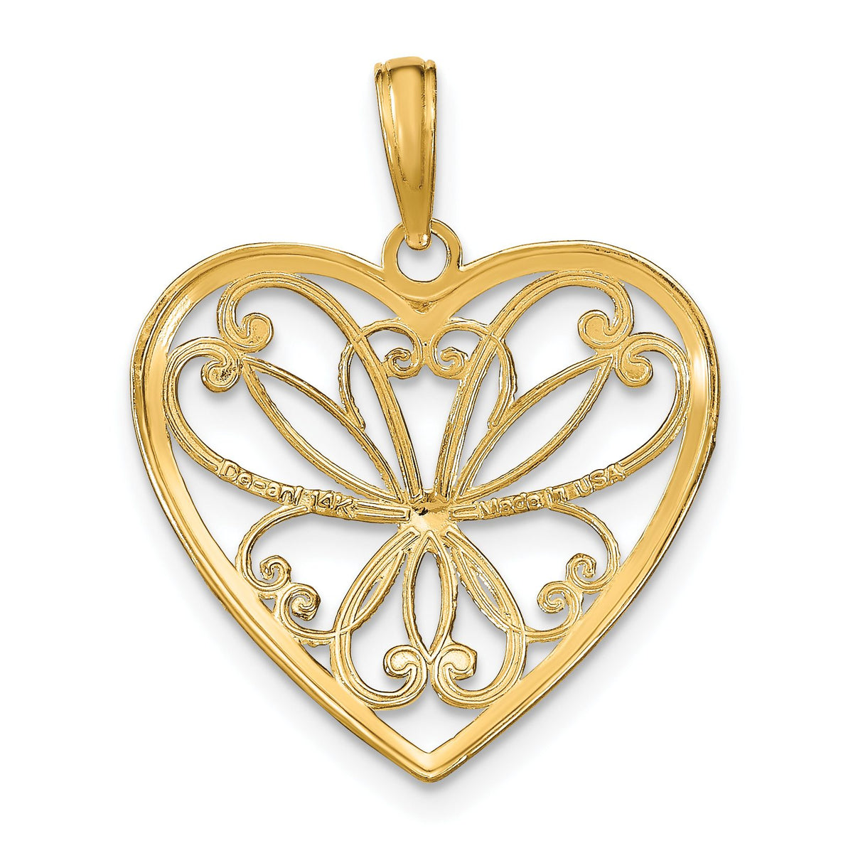 Filigree Heart White Charm in 14K Yellow Gold, 24mm - Sophia Jewelers
