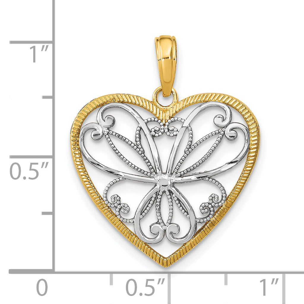 Filigree Heart White Charm in 14K Yellow Gold, 24mm - Sophia Jewelers