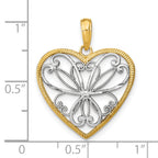Filigree Heart White Charm in 14K Yellow Gold, 24mm - Sophia Jewelers