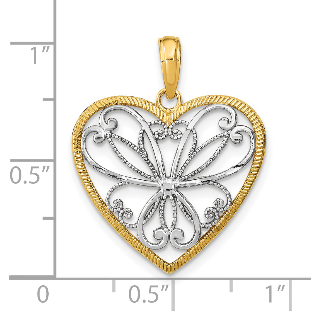 Filigree Heart White Charm in 14K Yellow Gold, 24mm - Sophia Jewelers