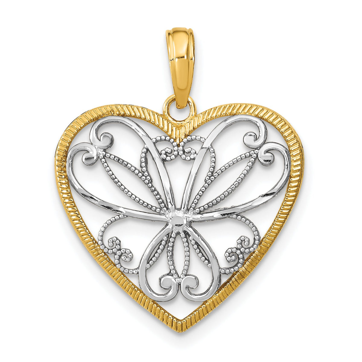 Filigree Heart White Charm in 14K Yellow Gold, 24mm - Sophia Jewelers Main image