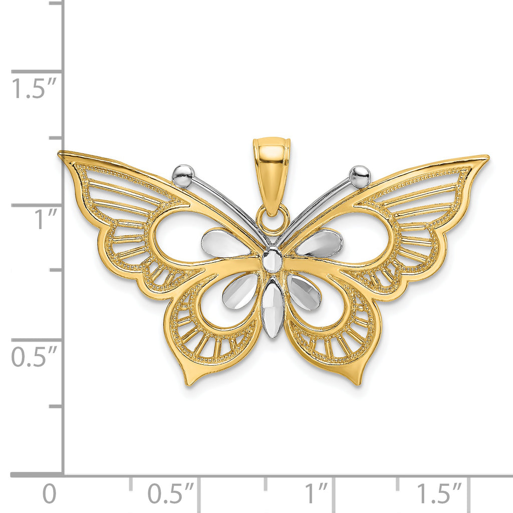 Butterfly Charm in 14K Two-Tone Gold, 26mm Diamond-Cut - Sophia Jewelers