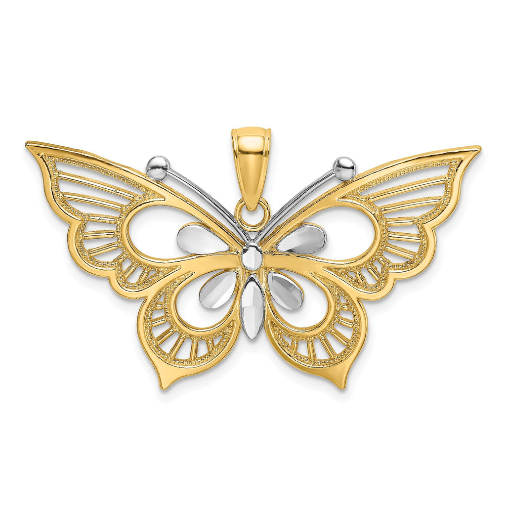 Butterfly Charm in 14K Two-Tone Gold, 26mm Diamond-Cut - Sophia Jewelers